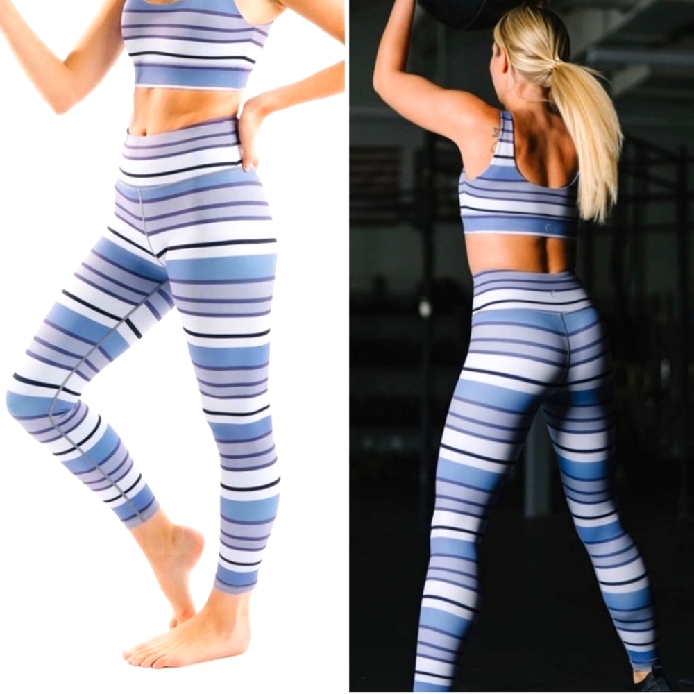 ZYIA Purple/Blue Striped High Rise Lite n Tite Horizon Leggings 7/8 Size 4 NWOT
